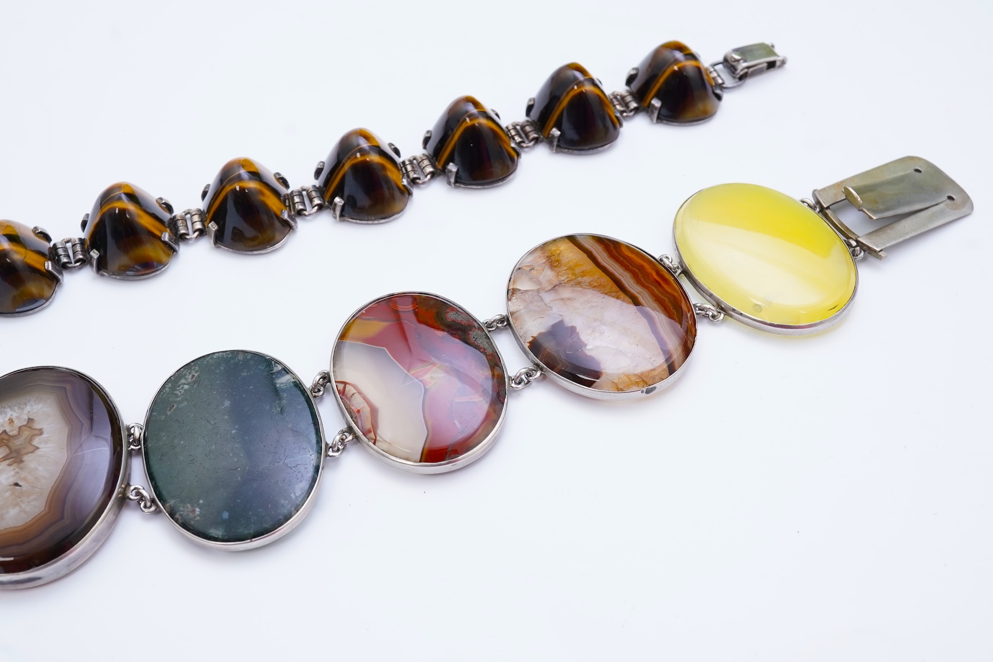 Two silver and hardstone bracelets